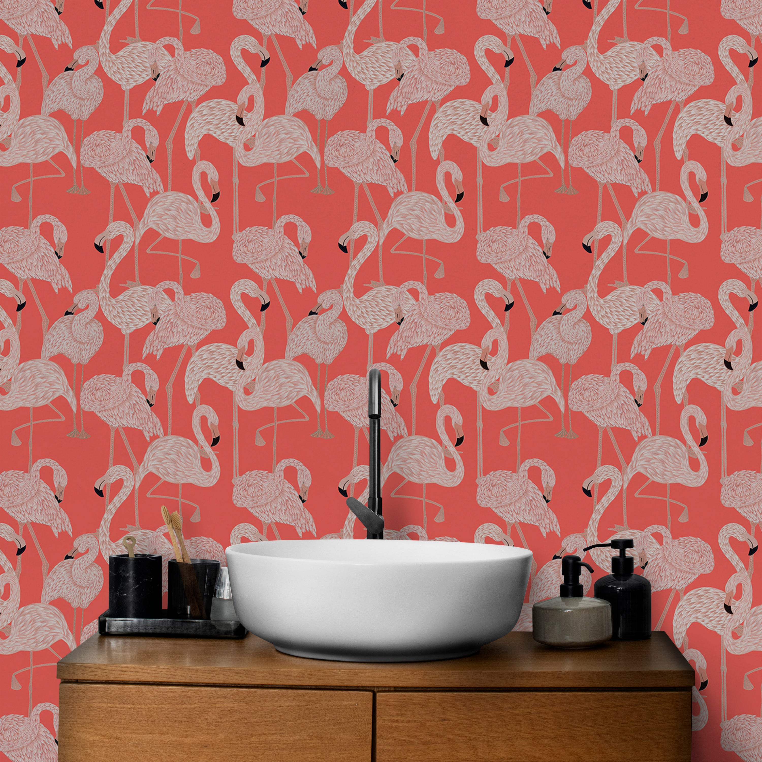 Stylish pink flamingo wallpaper with peel and stick ease