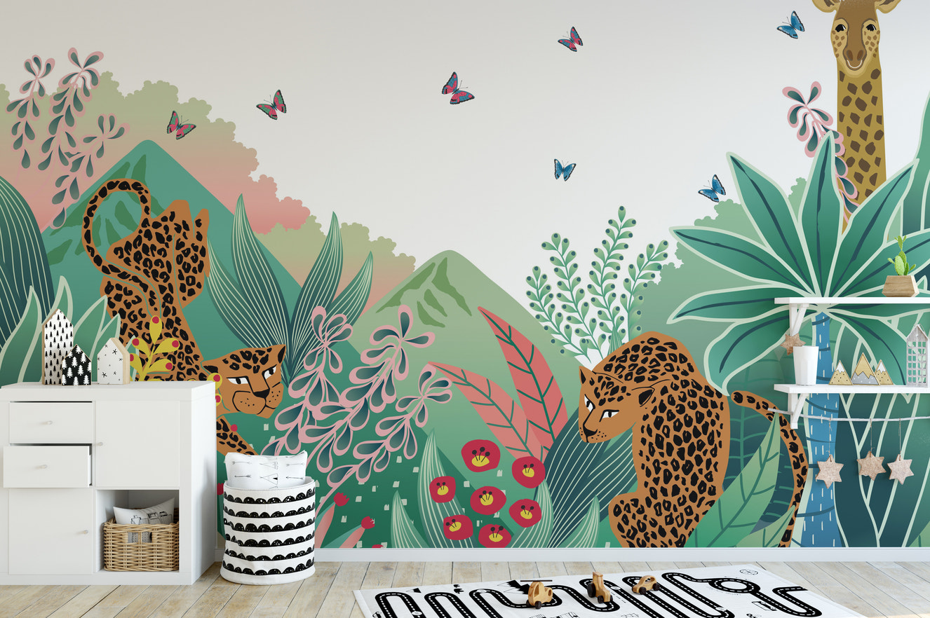 Safari cartoon animals wallpaper mural
