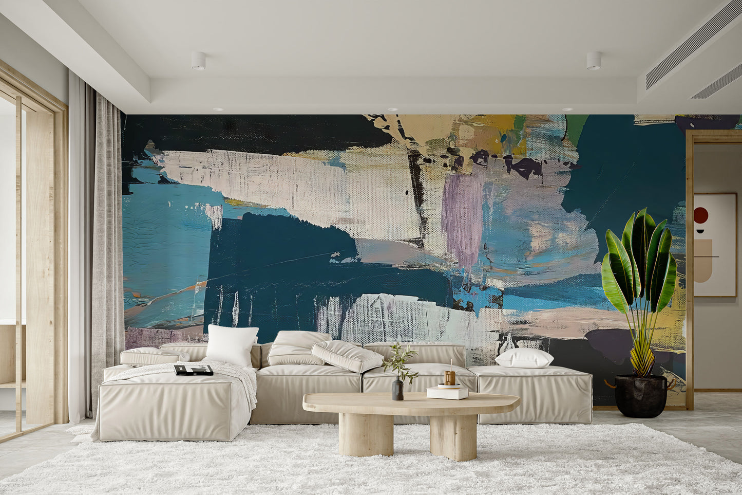 Unique wall mural showcasing fluid abstract brushwork
