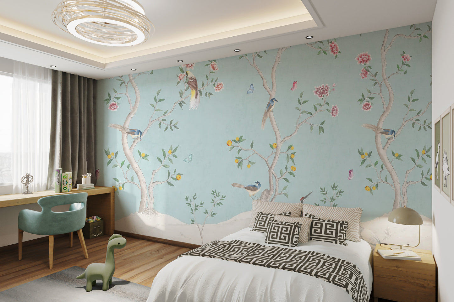 Birds and Roses Chinoiserie Wall Mural