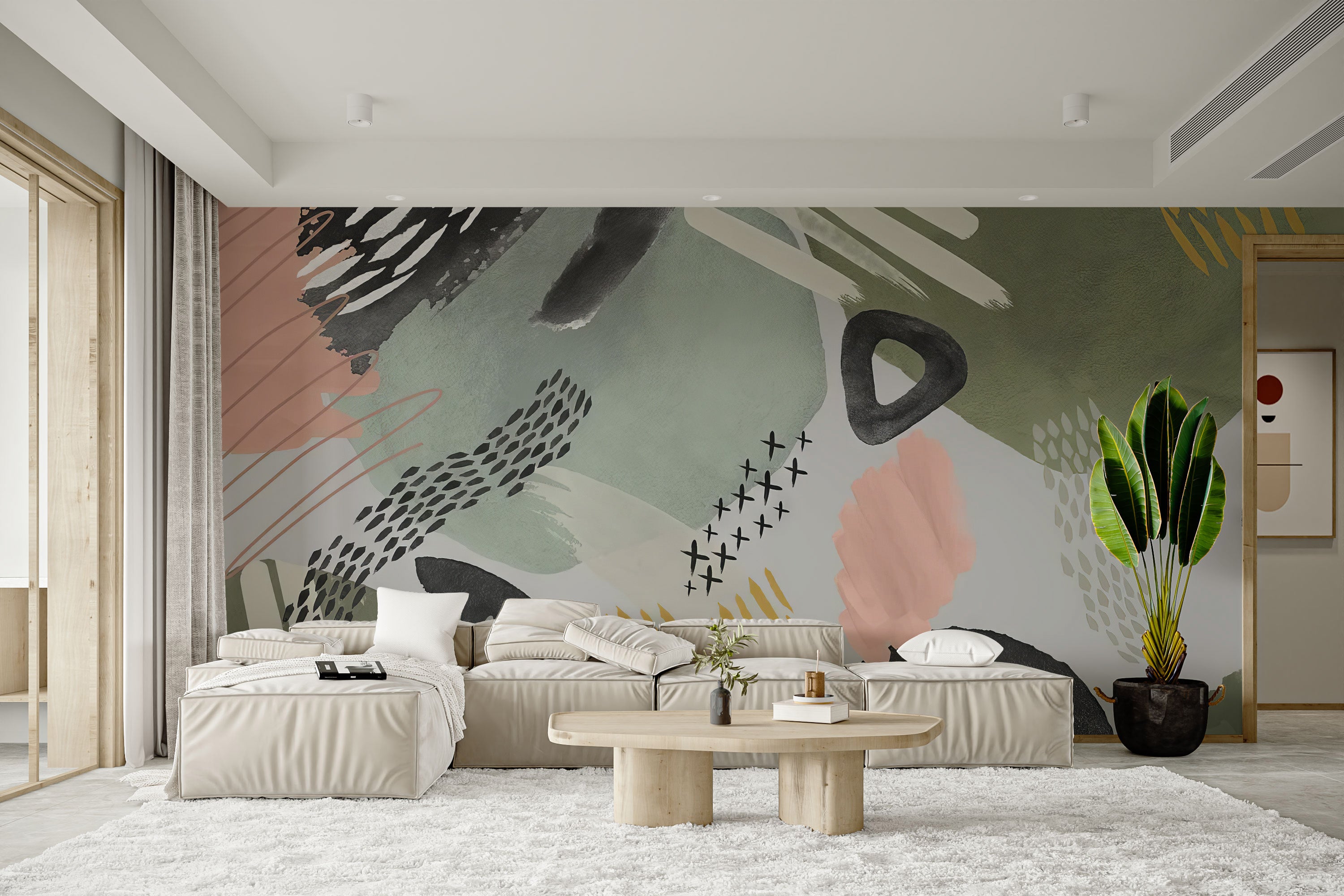 Abstract wallpaper mural with artistic and textured details
