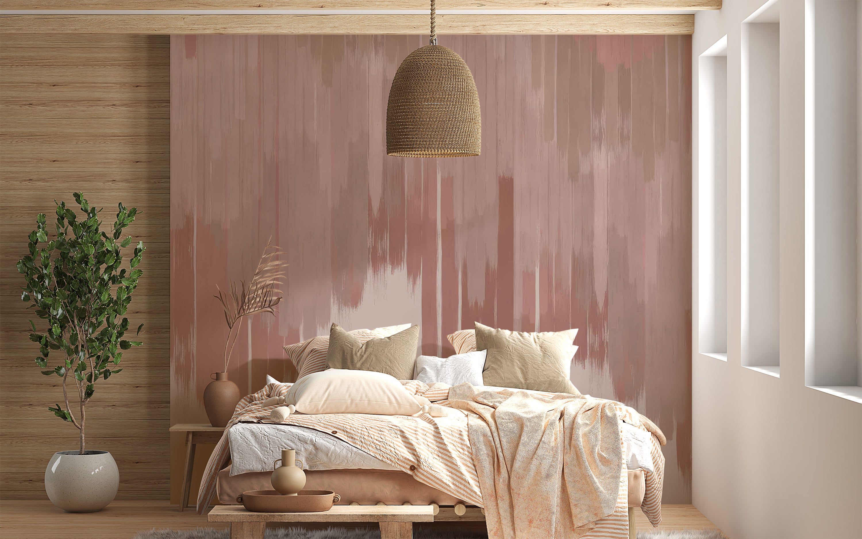 Elegant wallpaper mural with a fading pink abstract pattern
