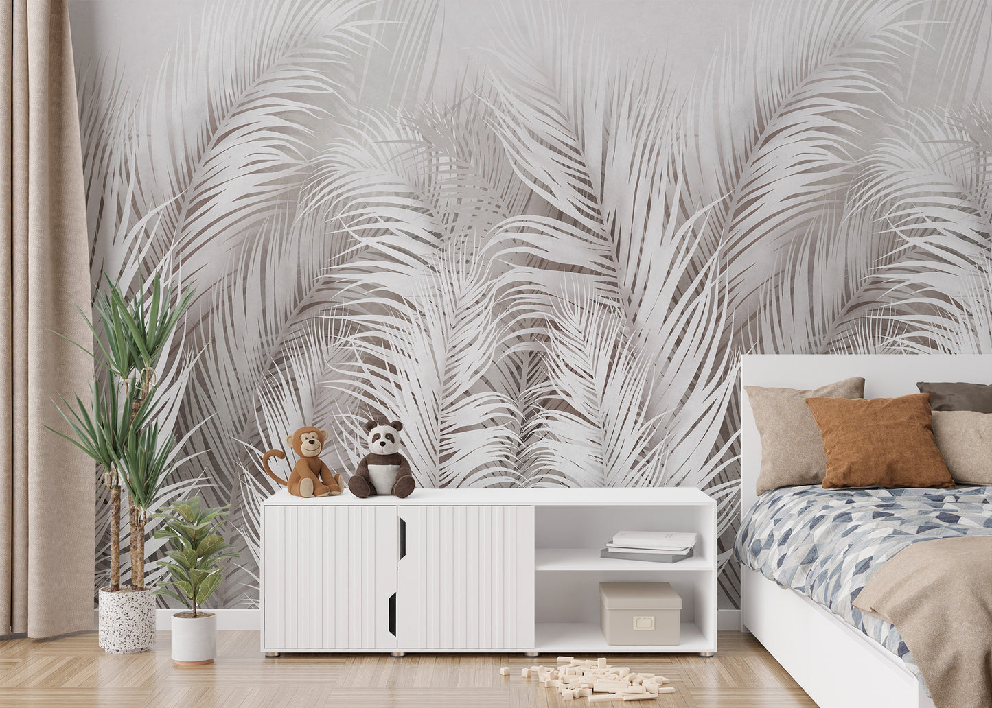 Elegant botanical palm wallpaper for walls.
