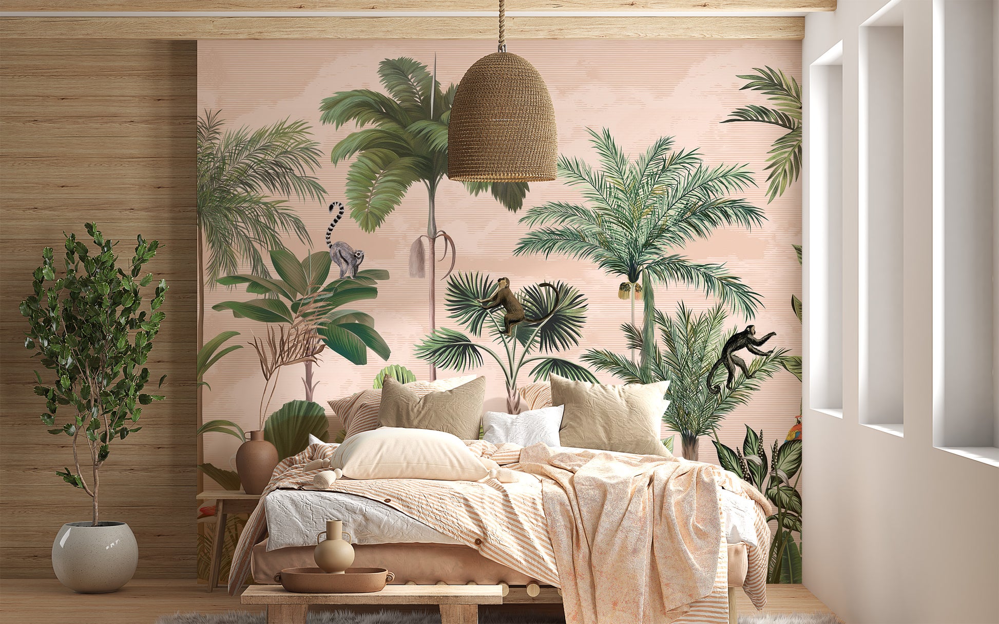 Room wallpaper featuring lush green forest designs