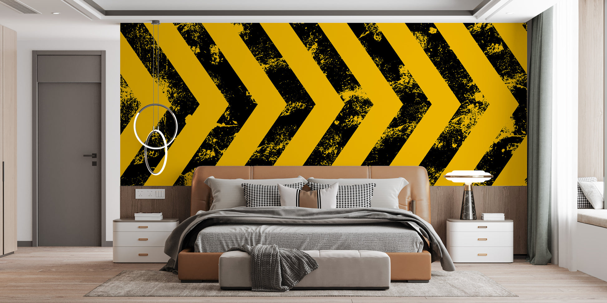 Striking hazard pattern black yellow mural
