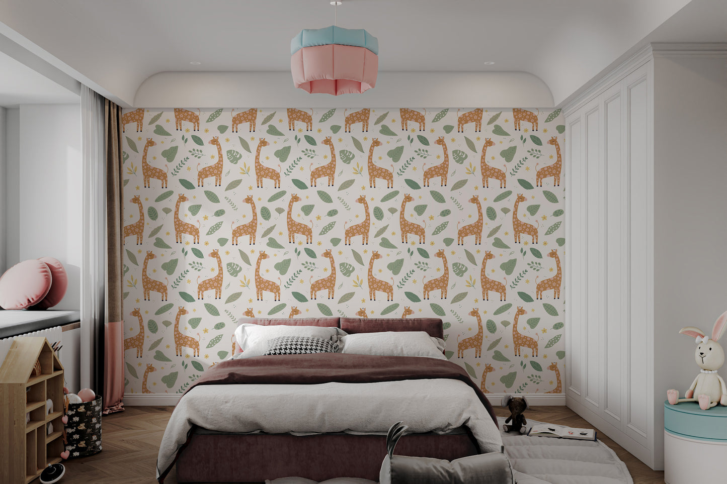 Giraffe and Leaves Wallpaper Mural - Yellow