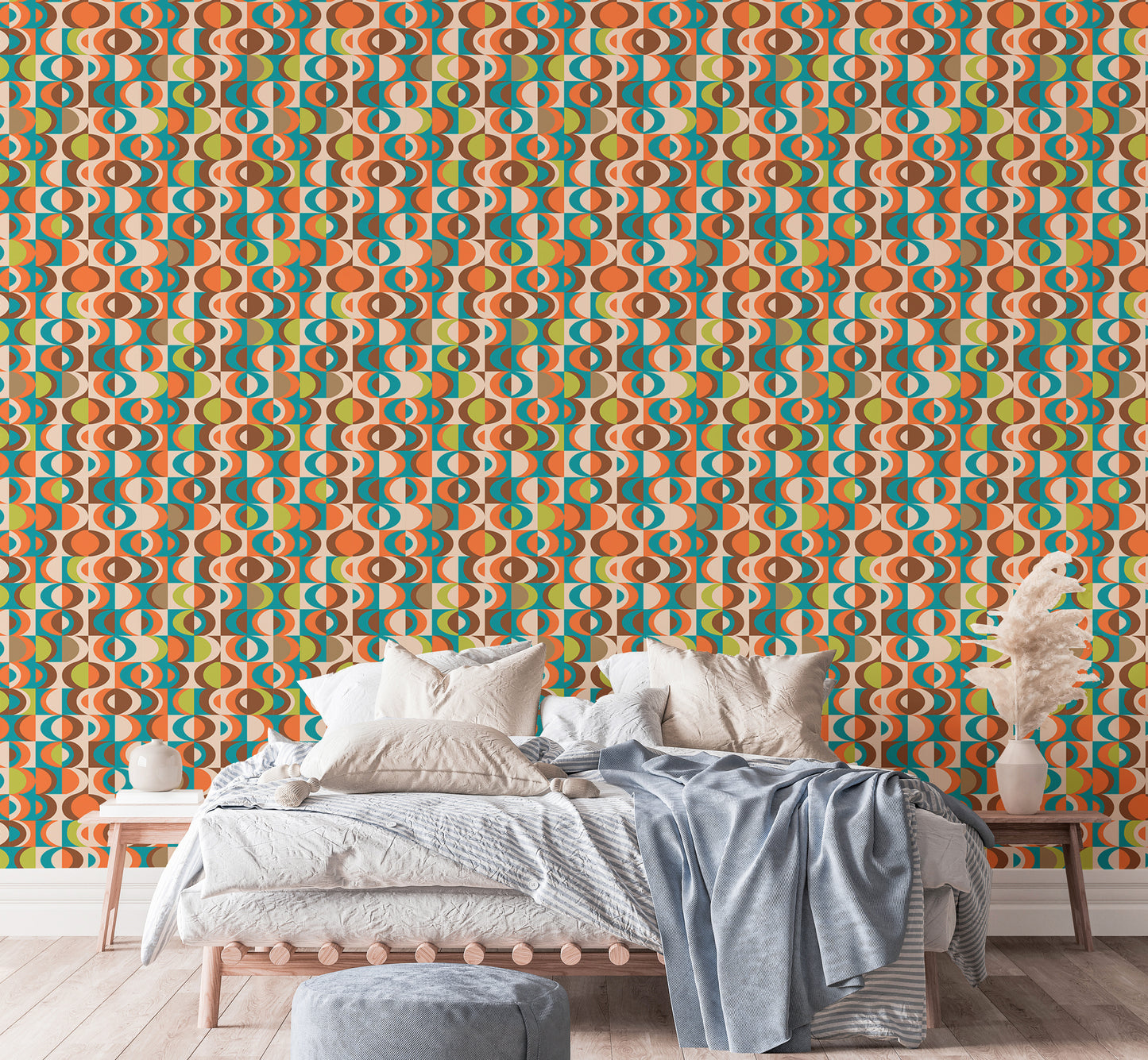 Terracotta Repeat Pattern Mid Century Vintage Wallpaper