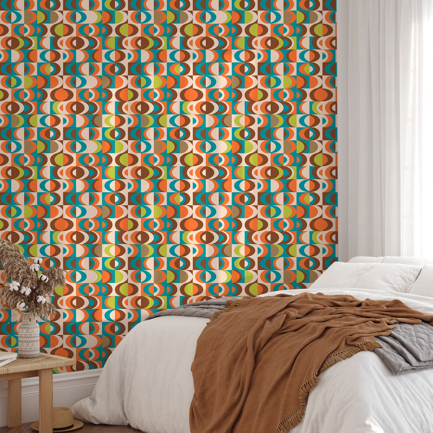 Terracotta Repeat Pattern Mid Century Vintage Wallpaper