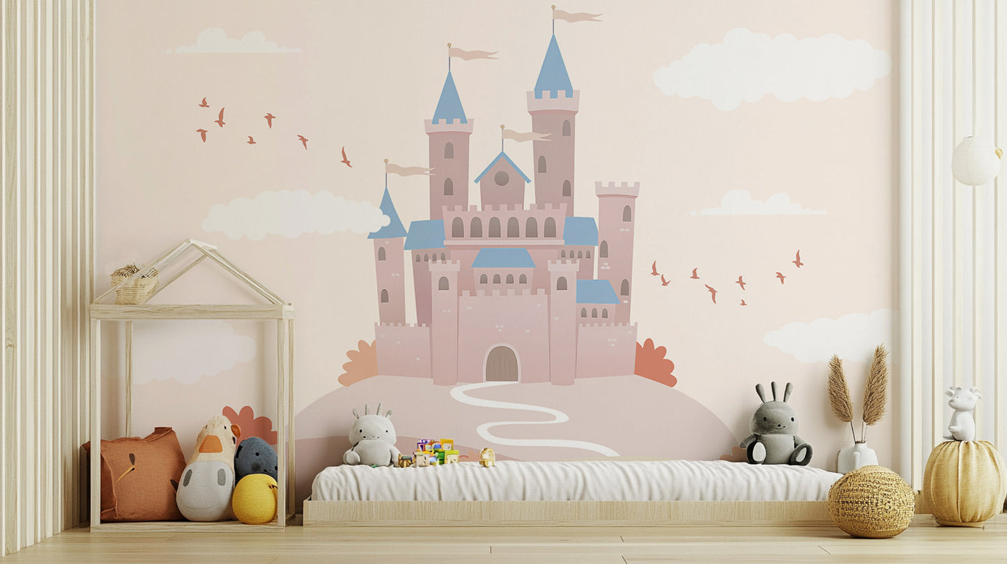 Dreamy kingdom castle wallpaper mural for kids' walls
