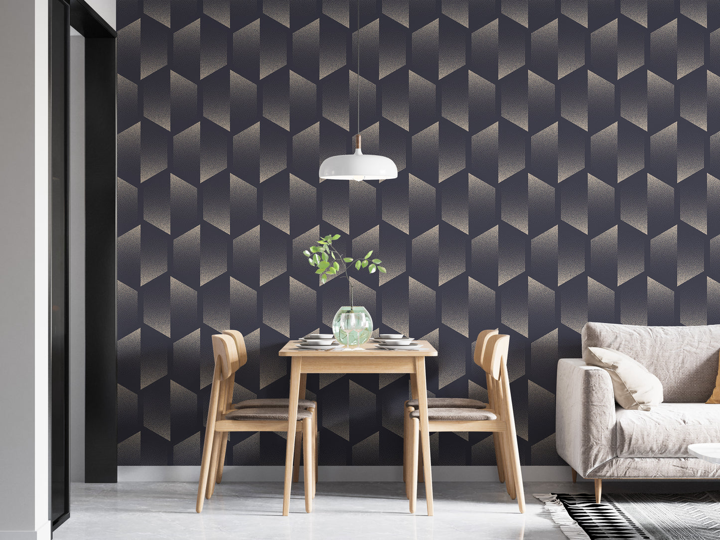 Old Fashioned Split Hexagons Design Art Deco Wallpaper