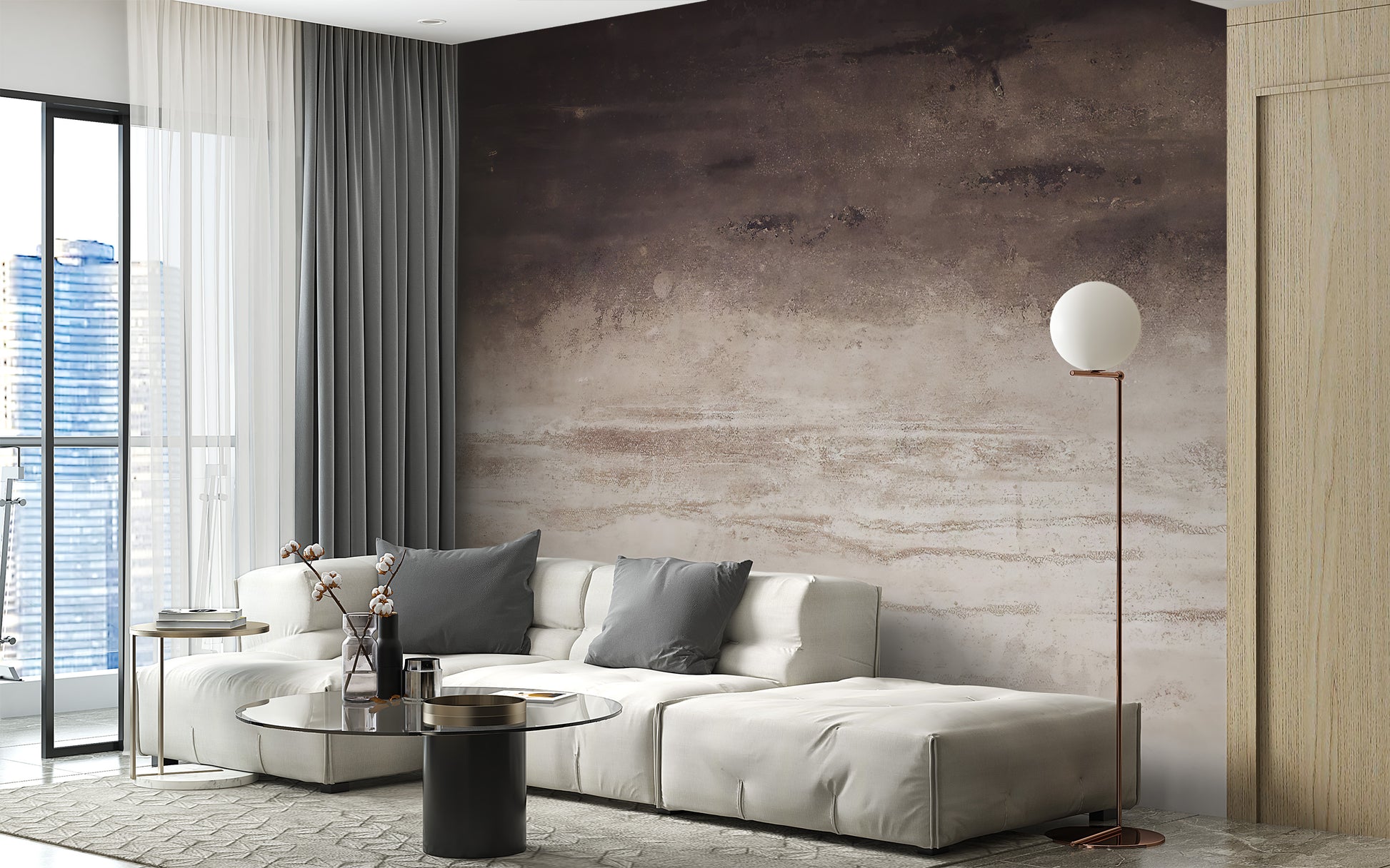 Misty Brown Horizon Wall Mural for a soothing, calm space