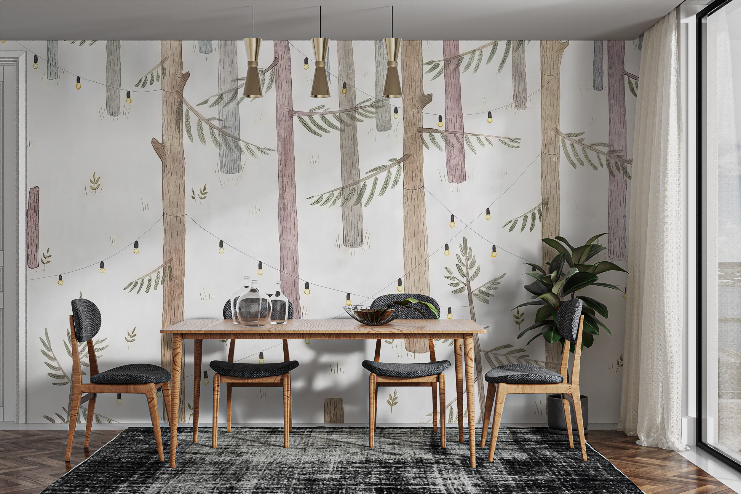 Room wallpaper featuring woodland lights design