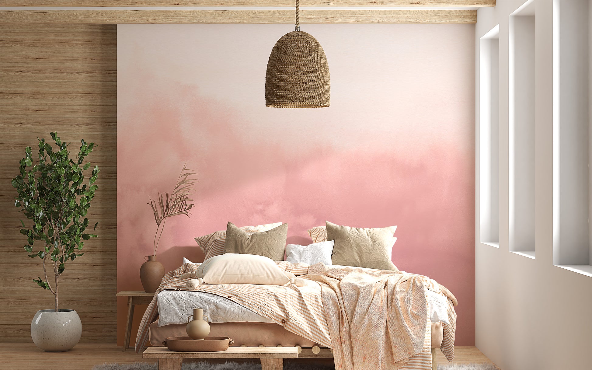 Watercolor-inspired ombre wallpaper with delicate pink hues
