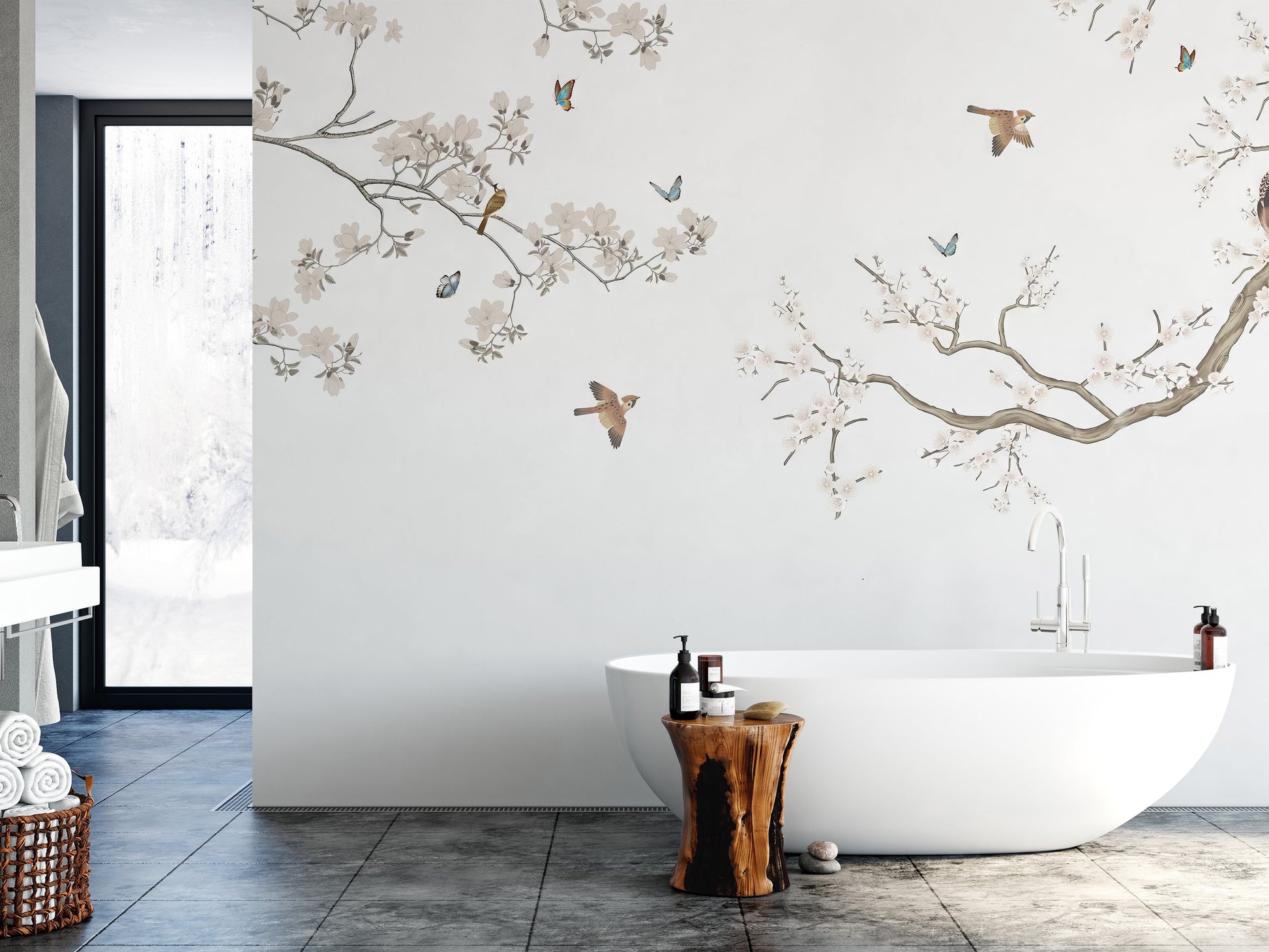 Removable peach blossom birds wallpaper for walls