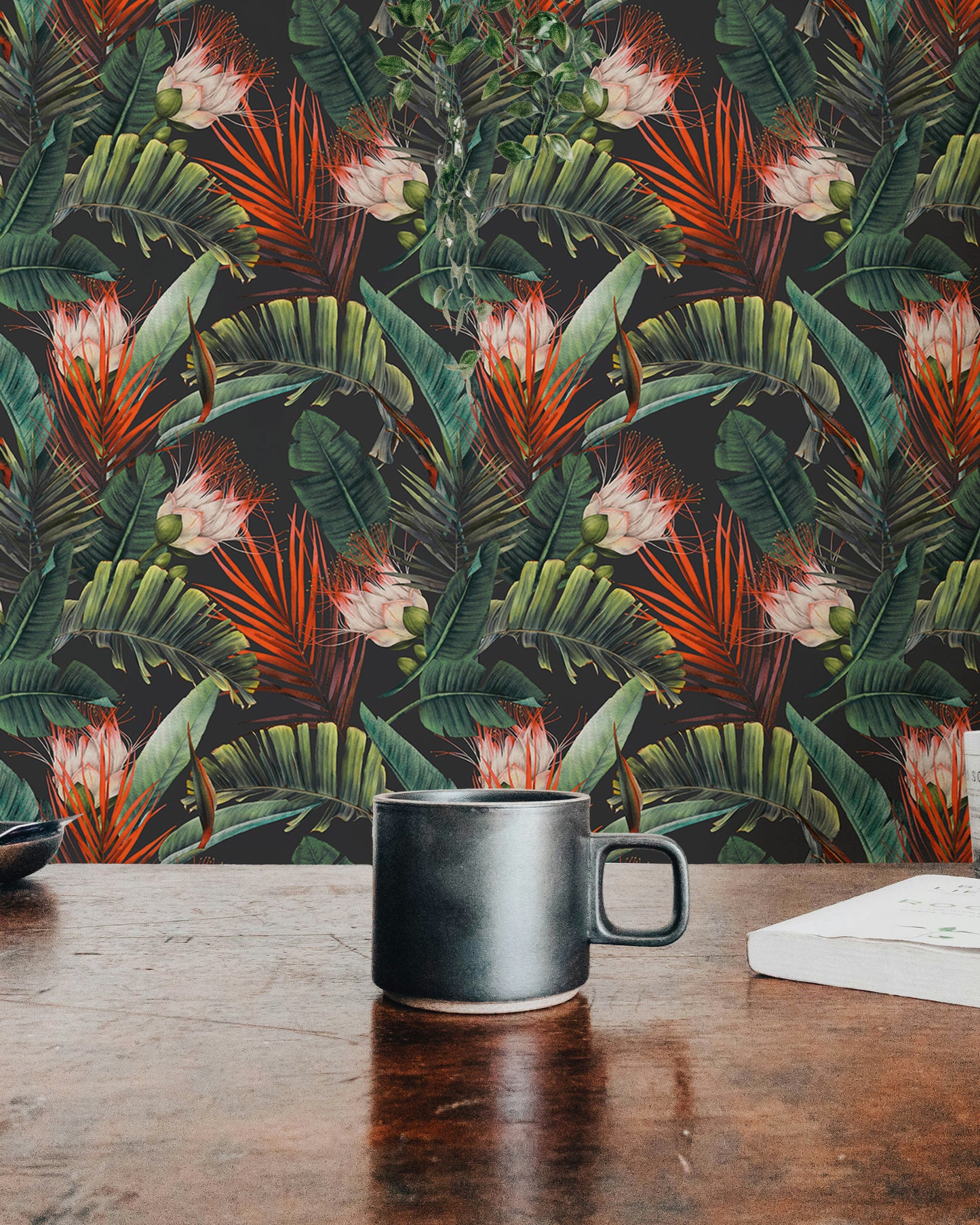 Floral Pattern Tropical Leaves Dark Background Wallpaper