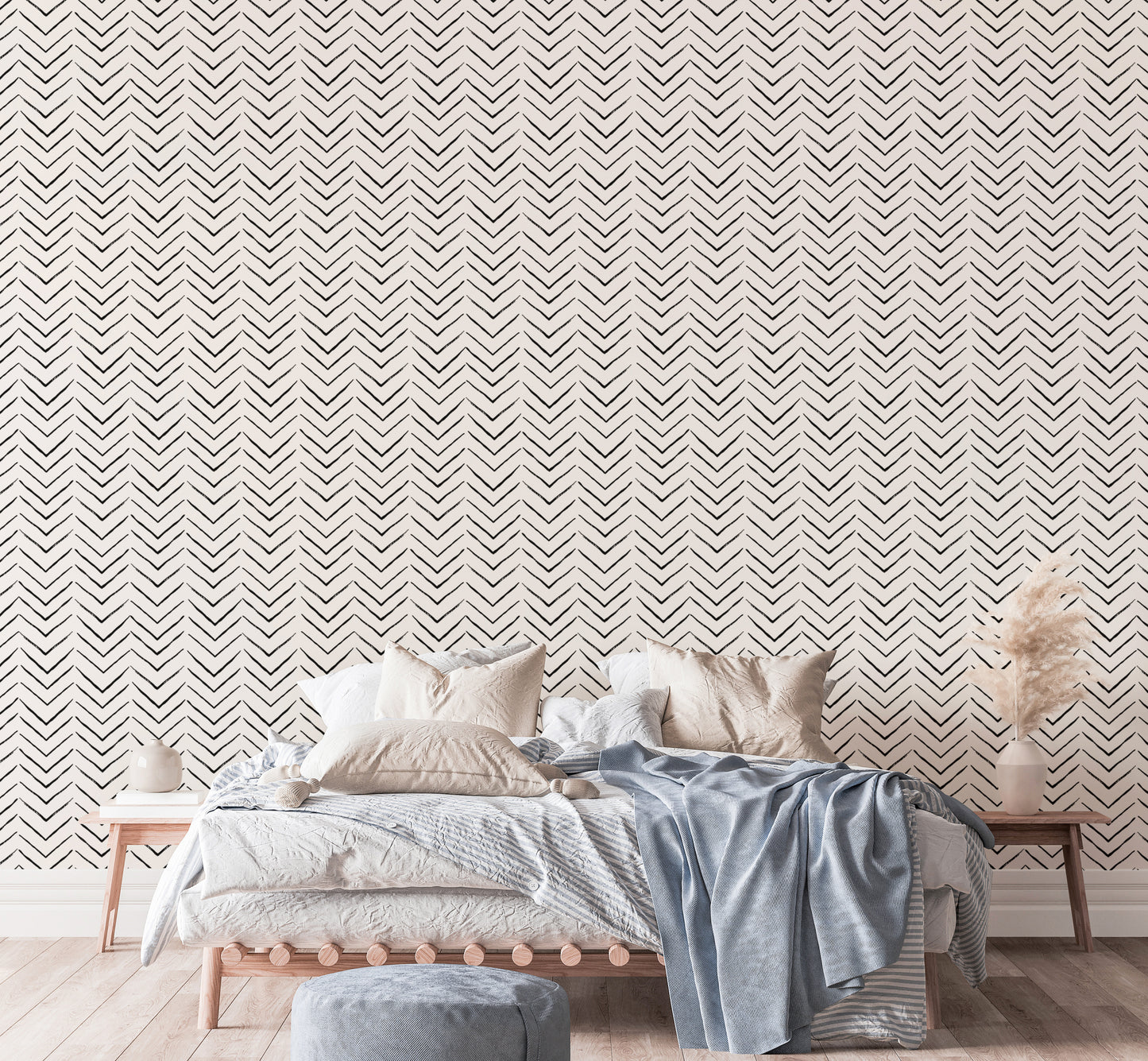 Black and White Ethnic Geometric Scandinavian Wallpaper