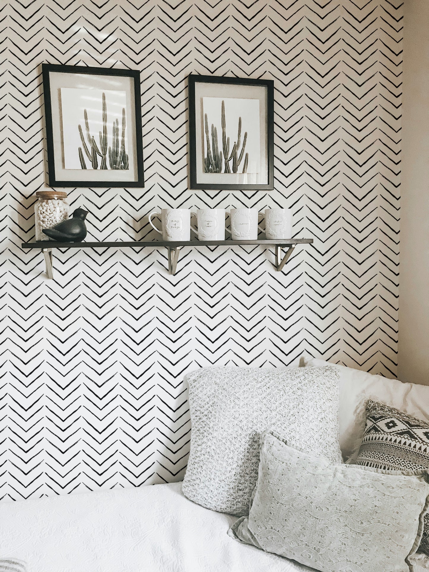 Black and White Ethnic Geometric Scandinavian Wallpaper