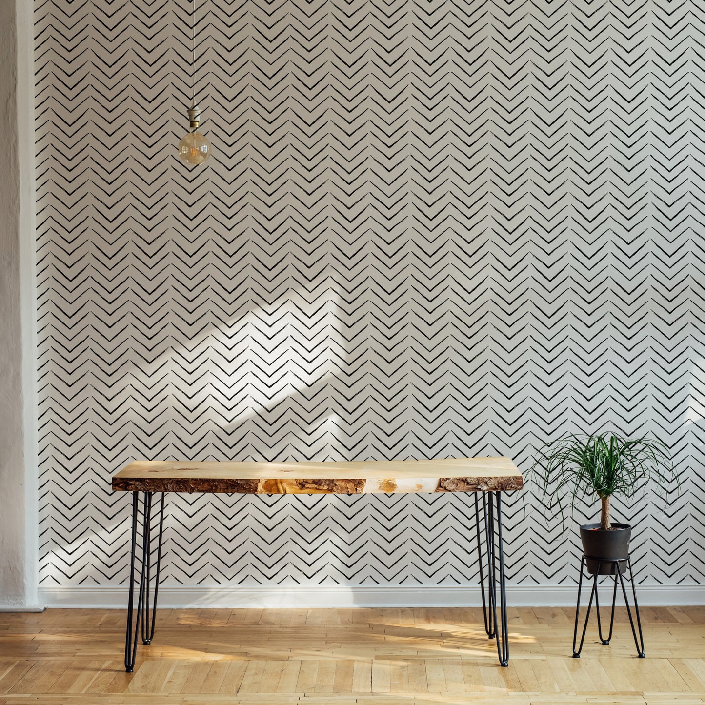 Black and White Ethnic Geometric Scandinavian Wallpaper