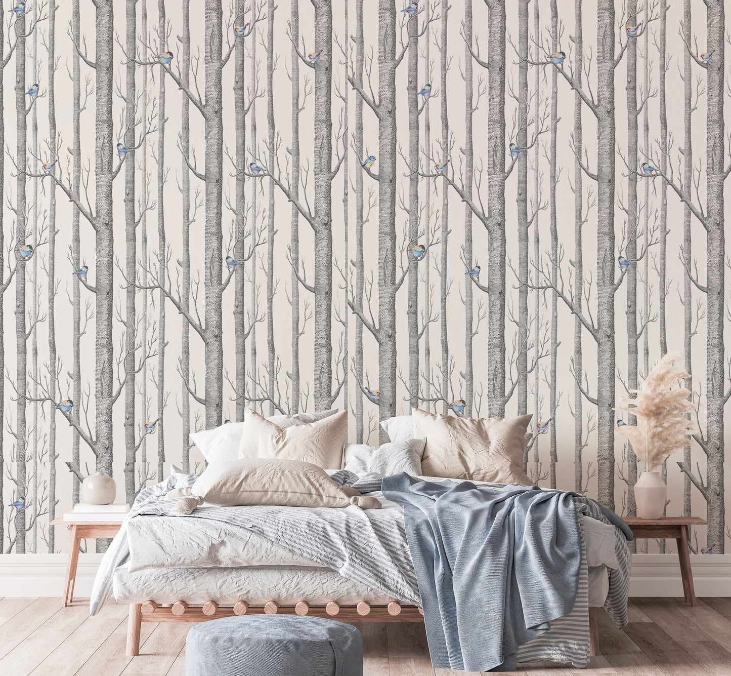 Forest White Background Scandinavian Style Wallpaper