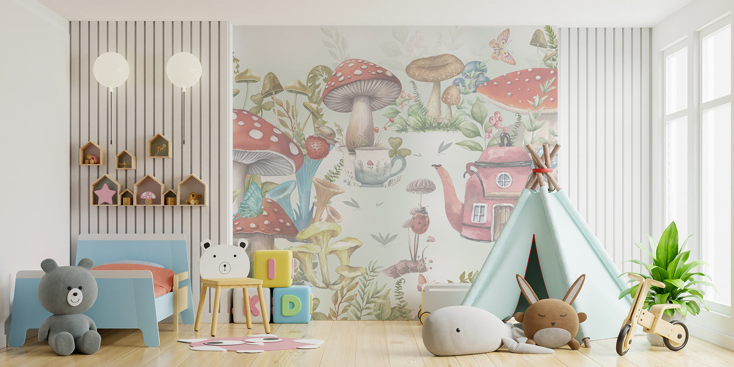 Mushroom Village Kids Design Wallpaper Mural