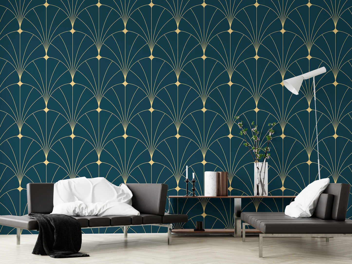 Dark Blue Color Abstract Art Deco Wallpaper