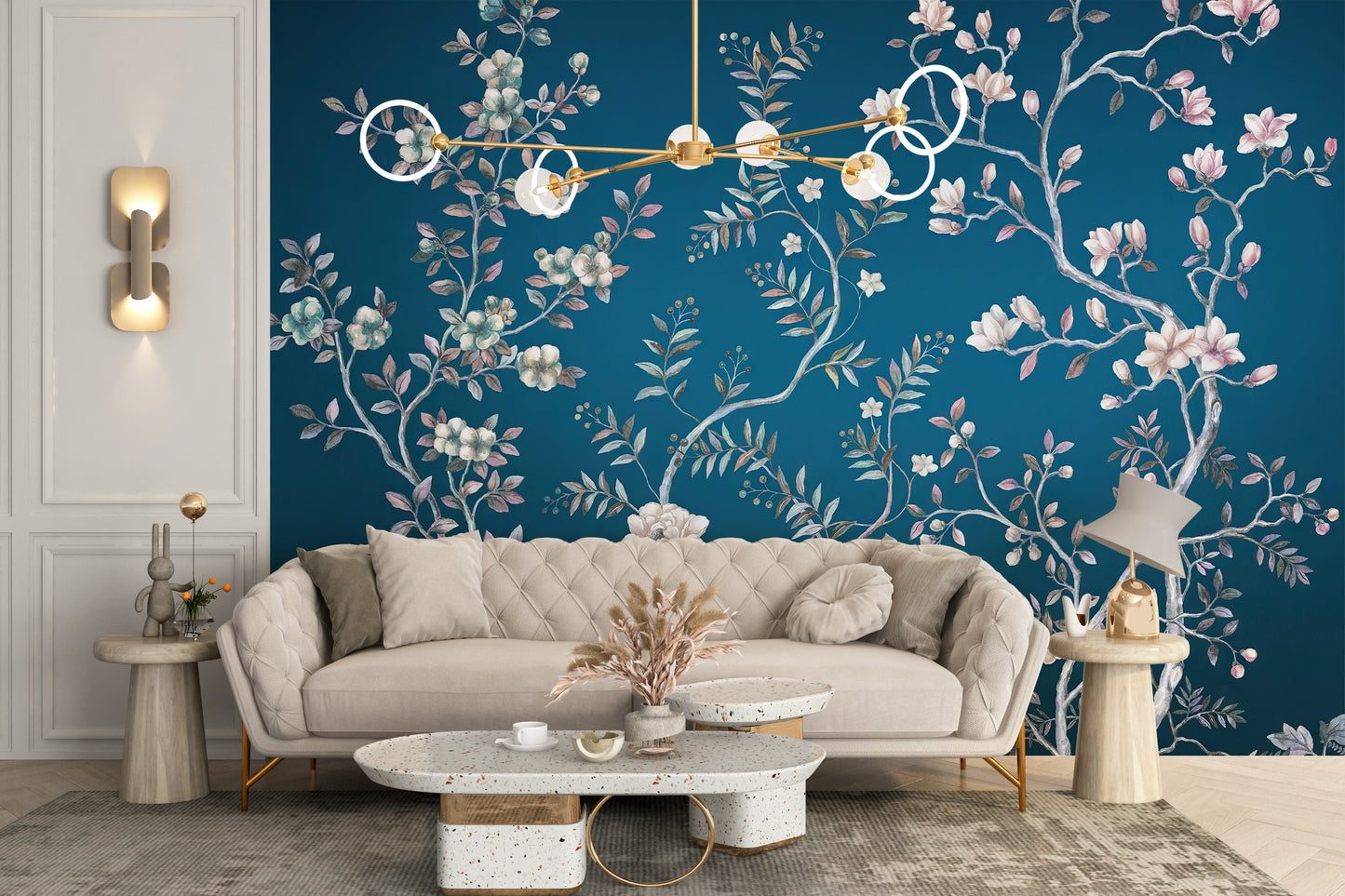 Beautiful blue chinoiserie mural for statement walls



