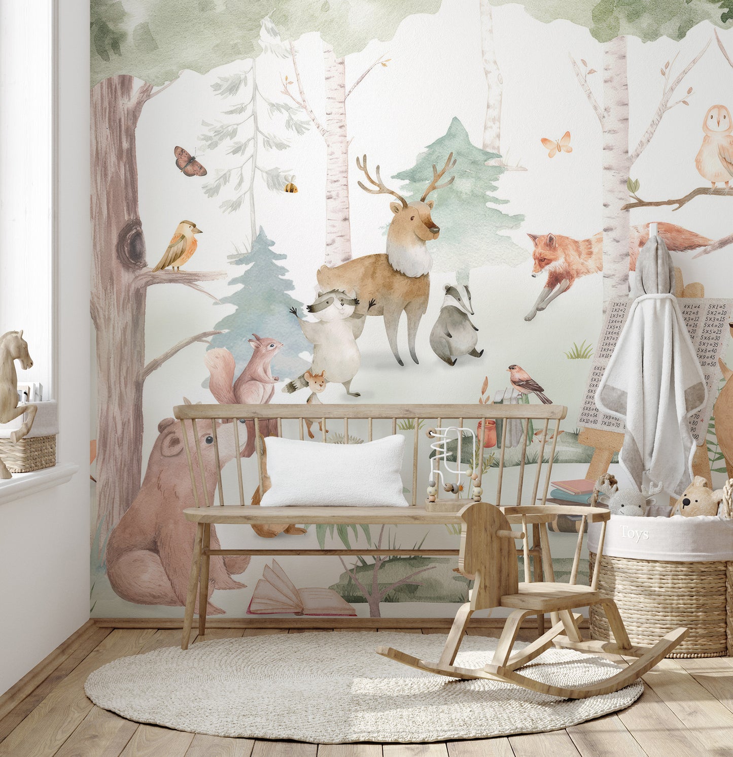 Self-adhesive cartoon animals mural for fun interiors