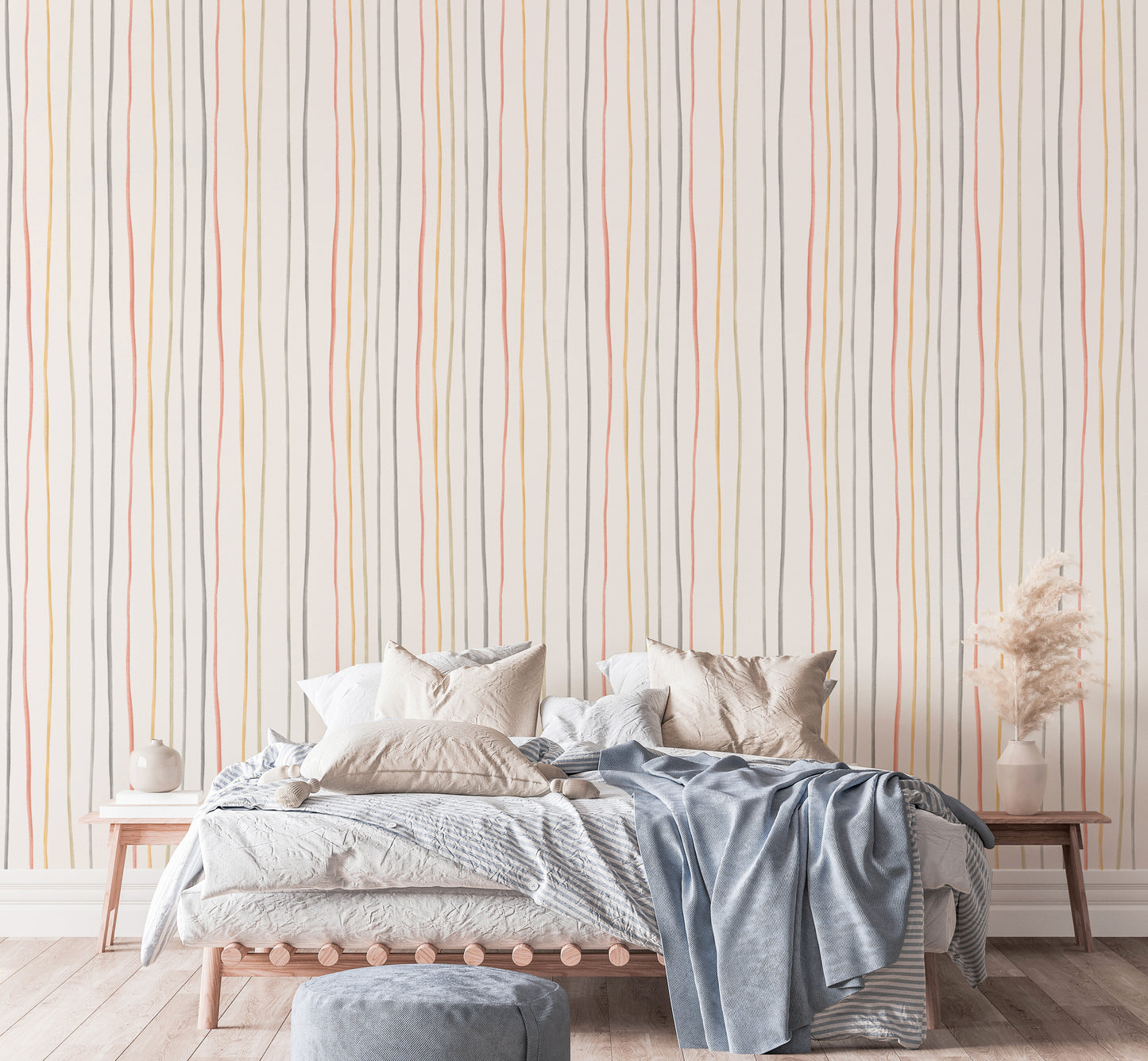 Pastel Colors Hand Drawn Striped Pattern Wallpaper