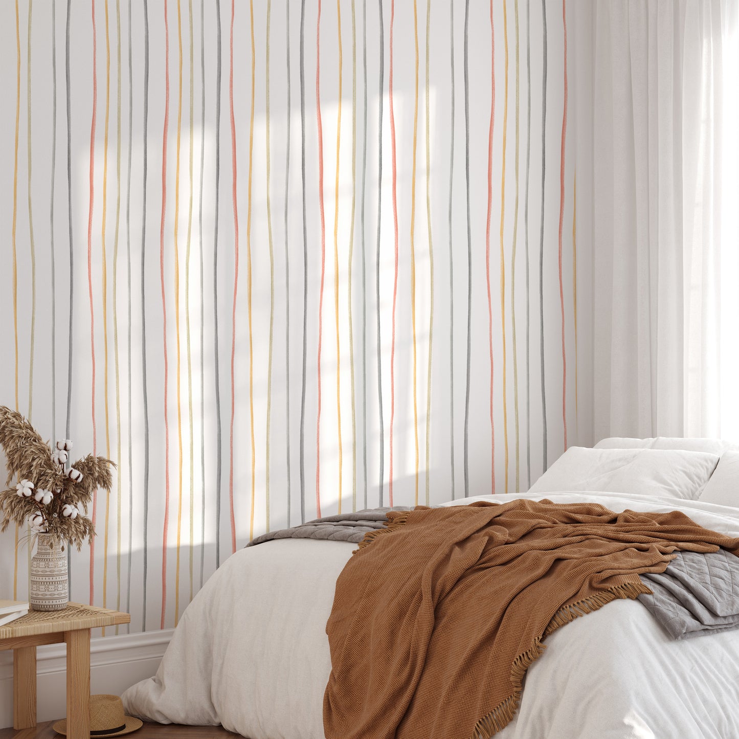 Pastel Colors Hand Drawn Striped Pattern Wallpaper