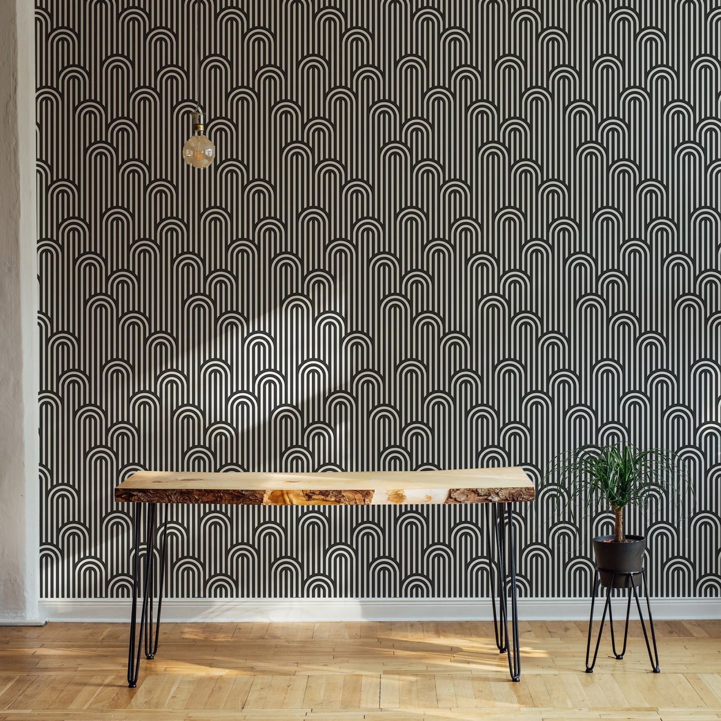 Twisted Lines Stripy Weaving Black and White Wallpaper