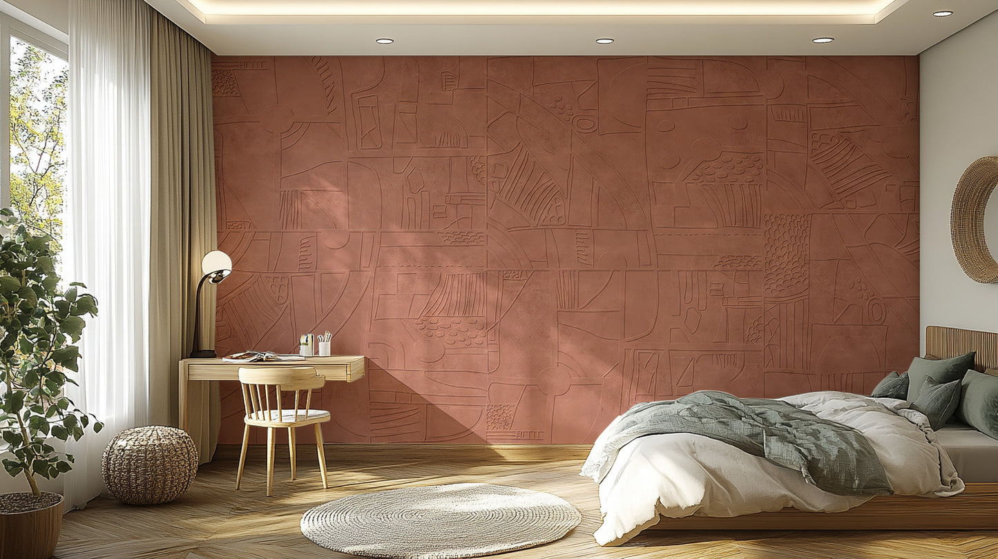 Modern Terracotta Textured Wallpaper Mural