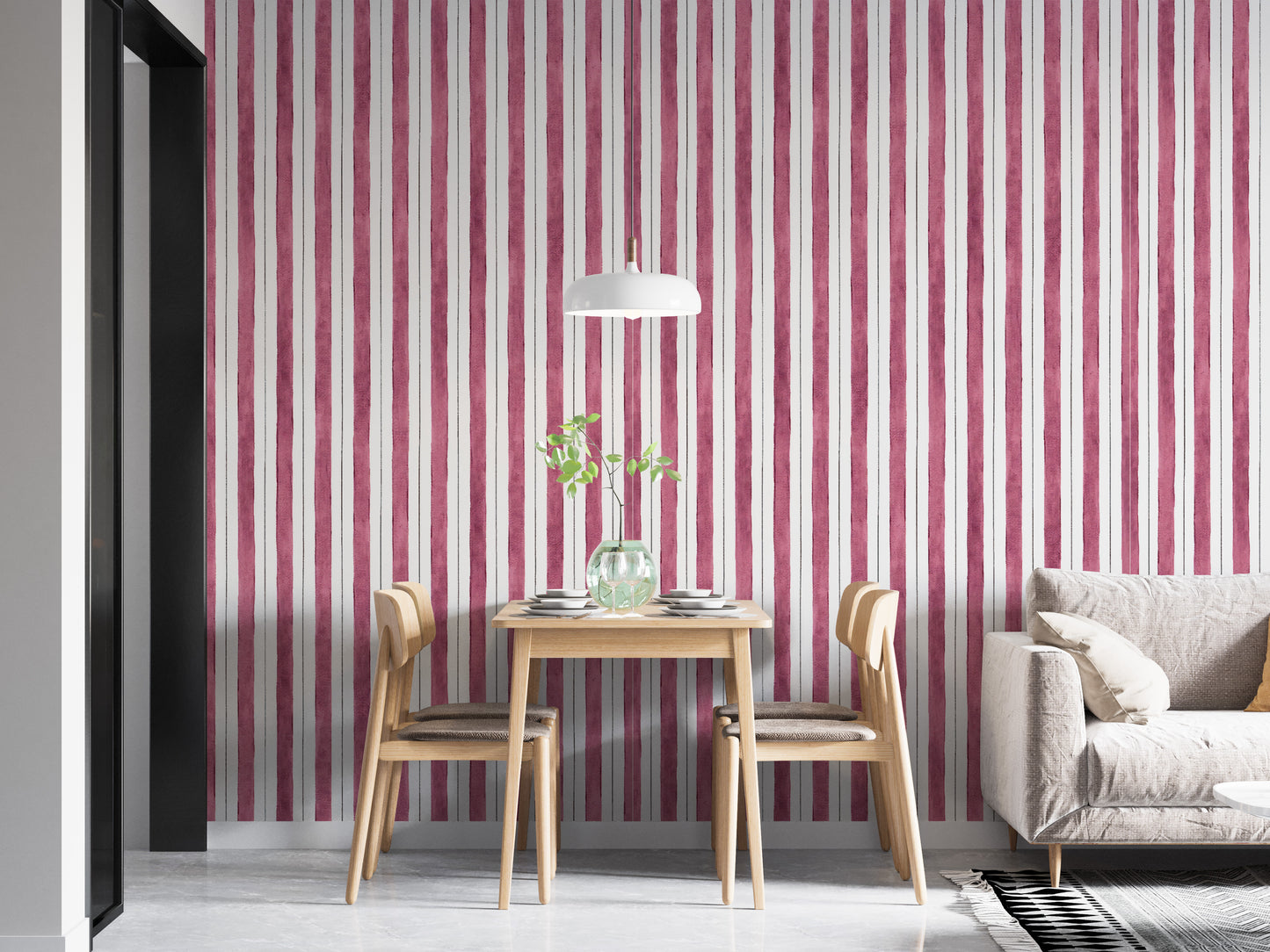 Pink and White Color Vertical Striped Wallpaper