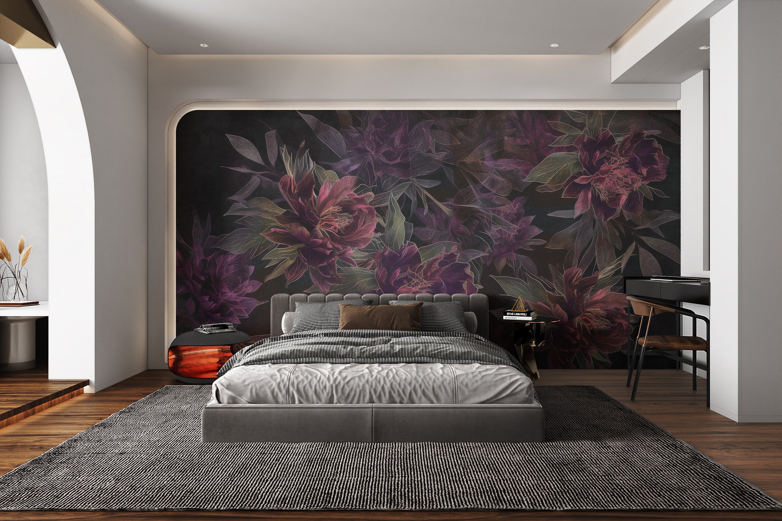 Purple flower wallpaper with vintage floral design
