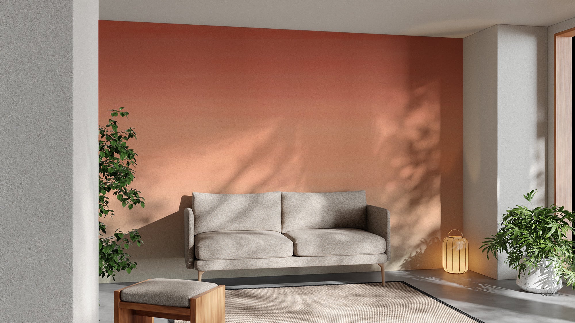 Subtle ombre mural featuring rich orange shades
