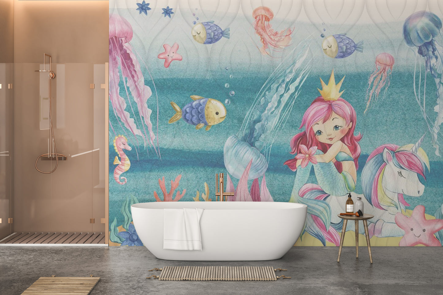 Vibrant mermaid mural for playful and magical spaces
