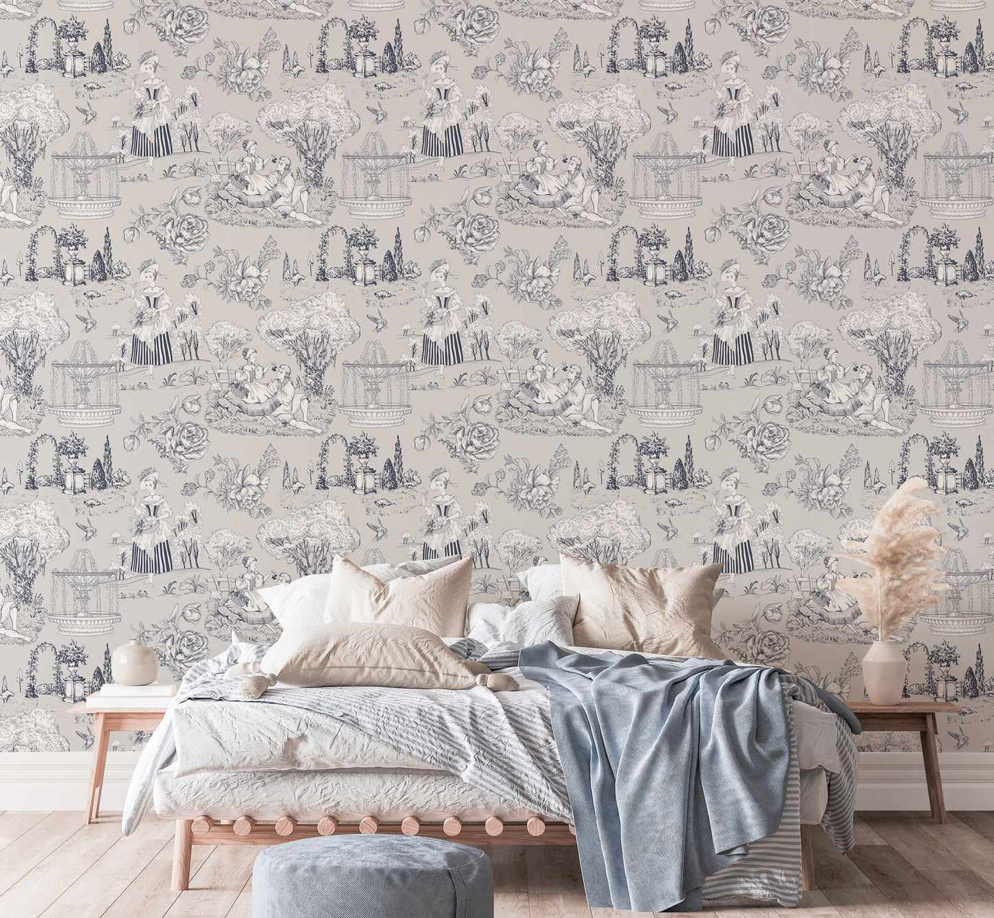 Grey Color Trees Digital Textile Pattern Toile Wallpaper