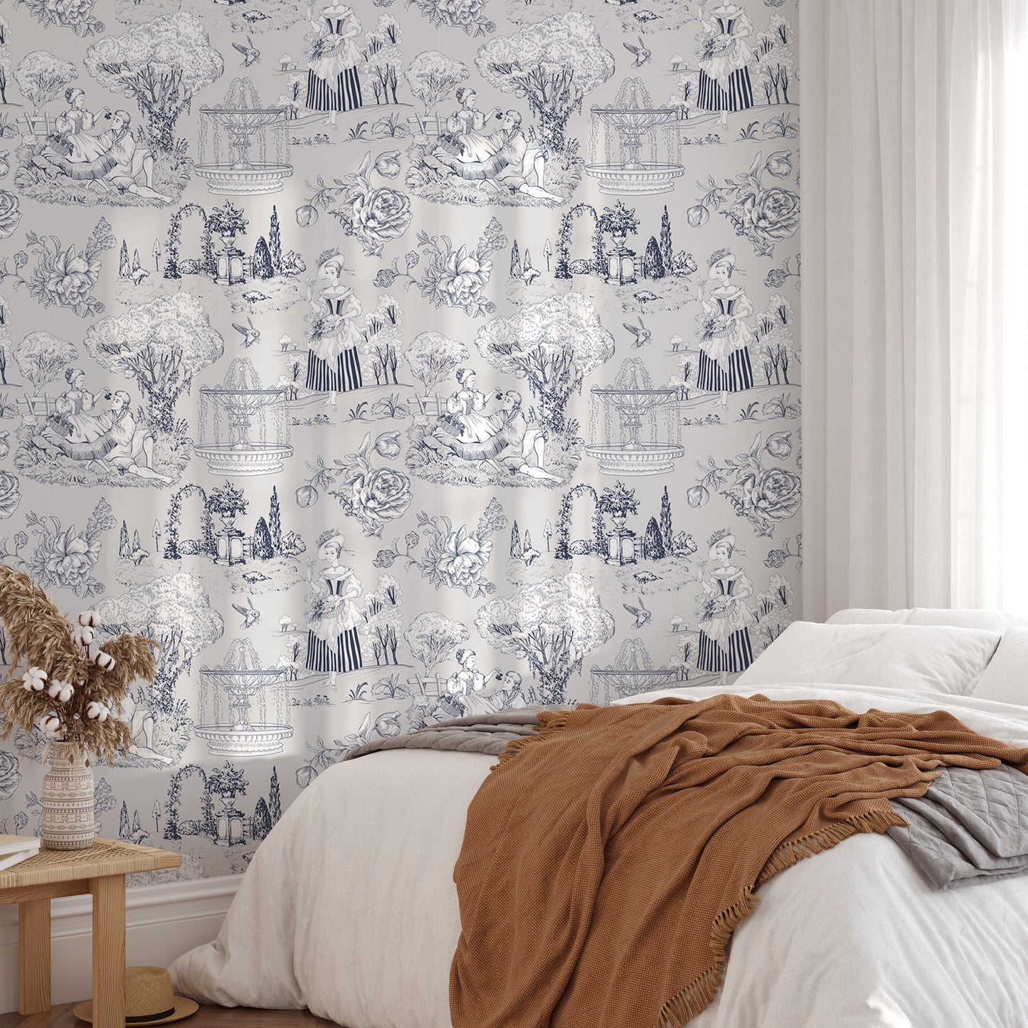 Grey Color Trees Digital Textile Pattern Toile Wallpaper