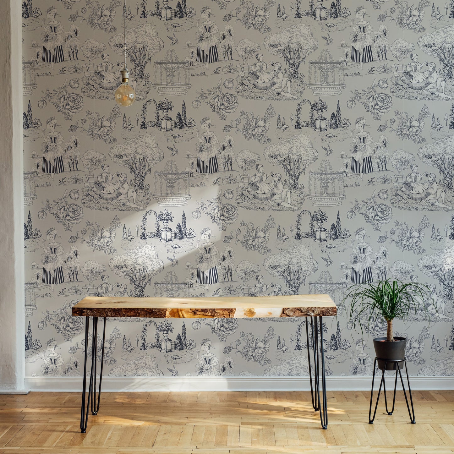 Grey Color Trees Digital Textile Pattern Toile Wallpaper