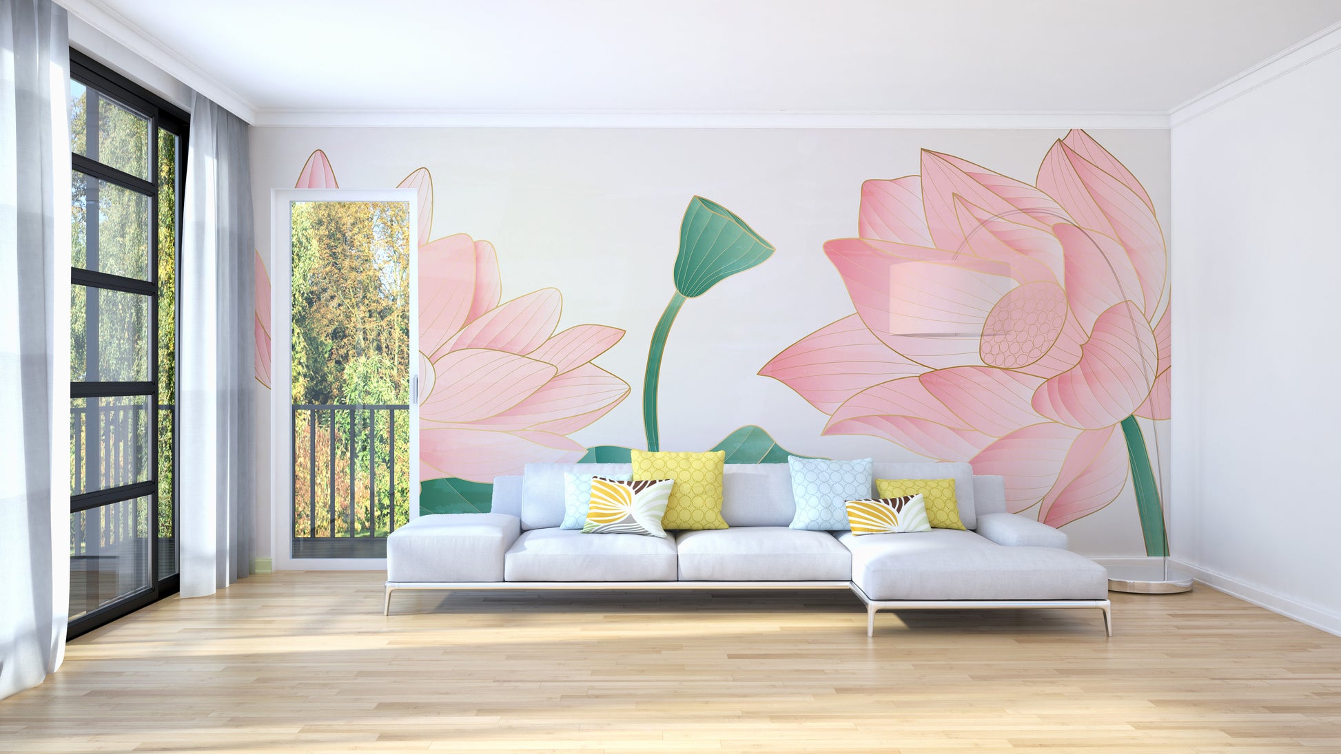 Stunning gold pink petal mural wallpaper
