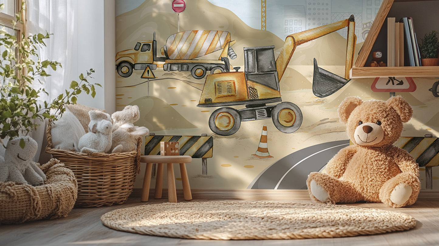 Construction Yard Wallpaper Mural for Play Area