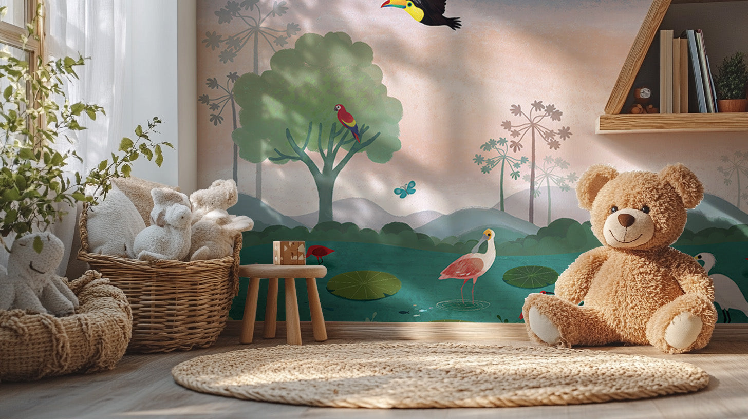 Dusky Amazon Birds Wallpaper Mural with jungle vibes