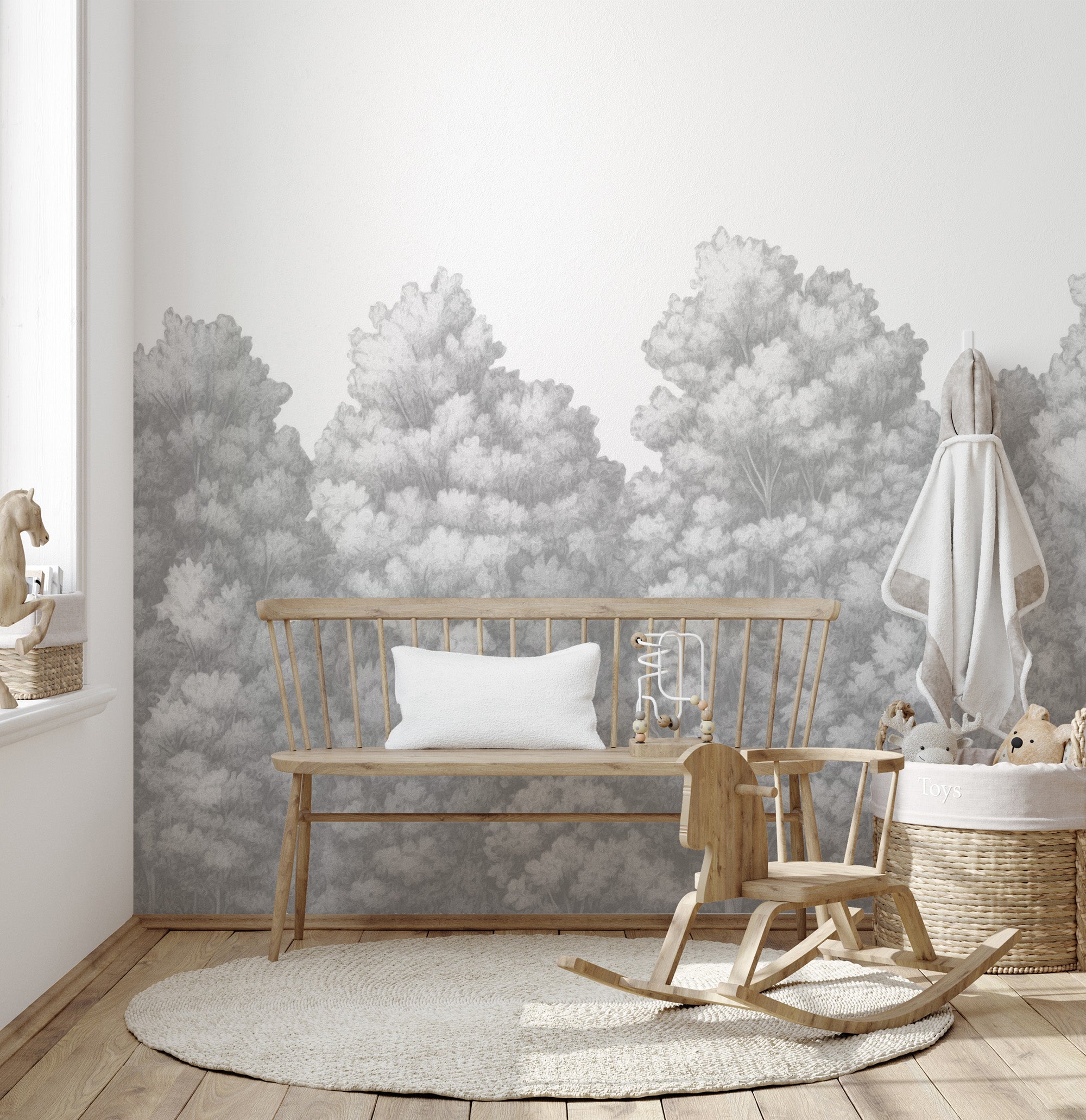 Scenic grey tree wallpaper for timeless room decor
