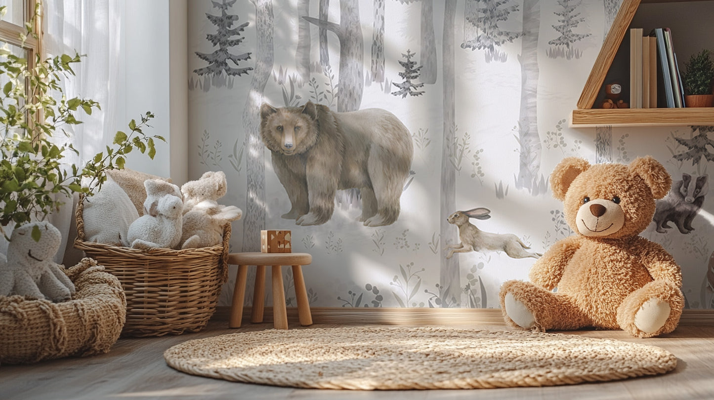 Winter Wildlife Wall Mural for nature-inspired decor