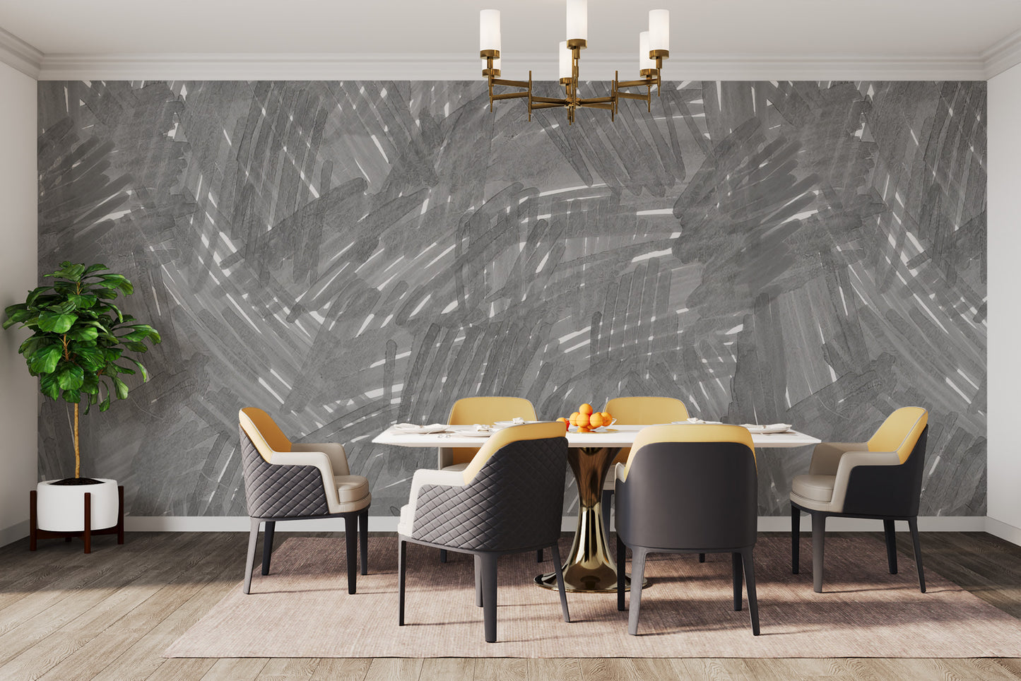 Contemporary grey strokes mural for a sleek, modern look
