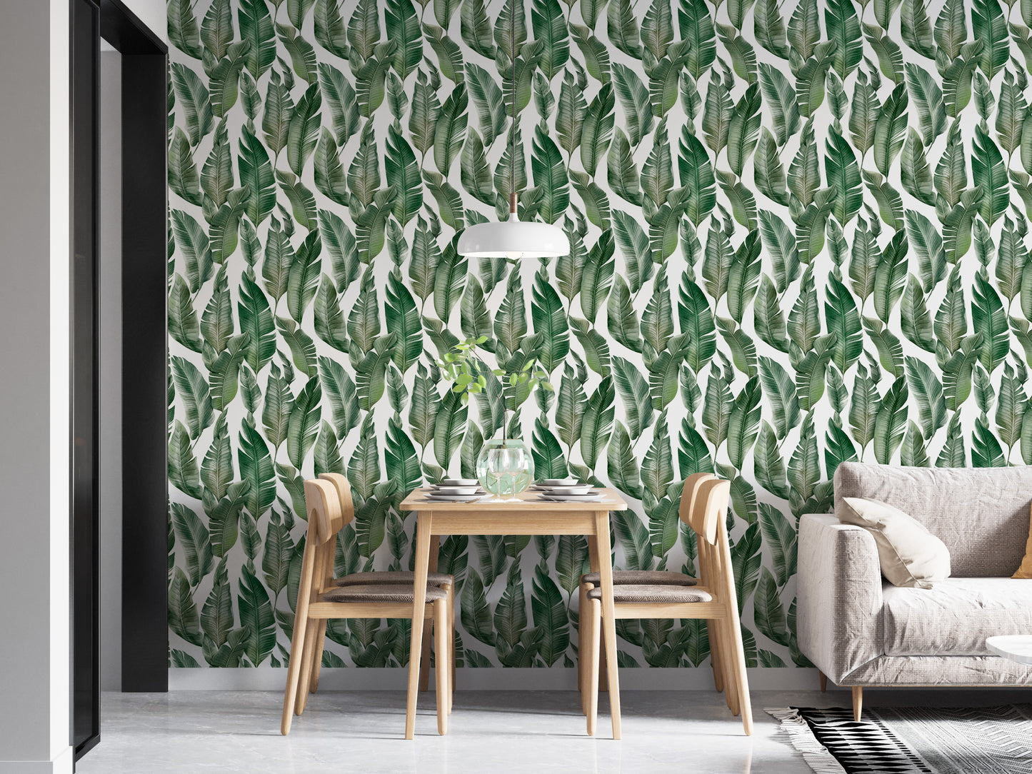 Watercolor Palm Green Leaves Wallpaper