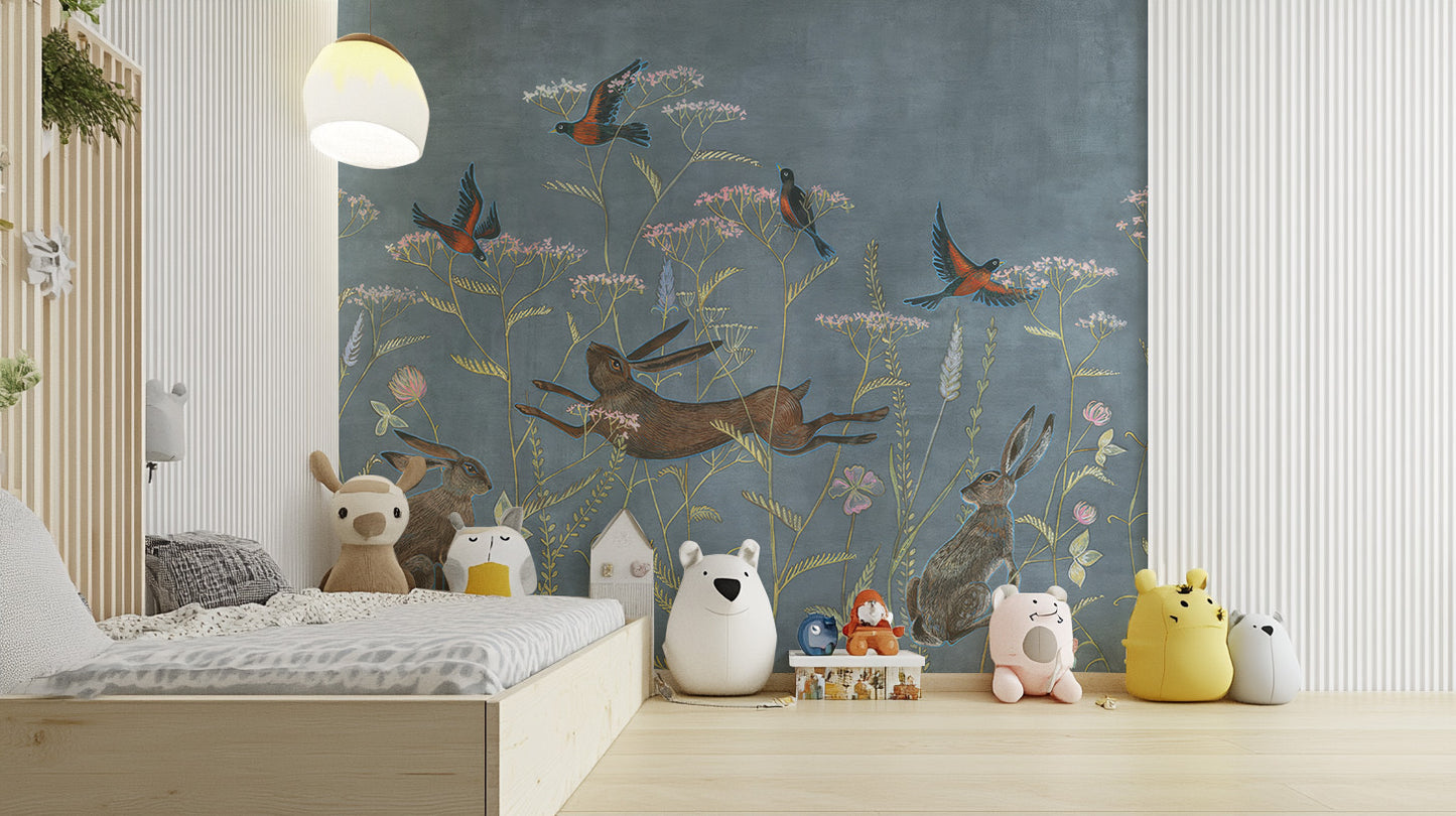 Removable spring meadow wallpaper for serene interiors