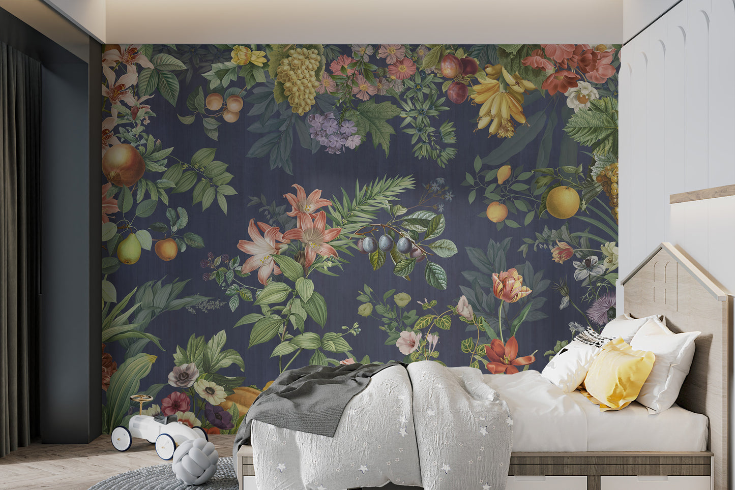 Botanical Floral and Fruit Wallpaper