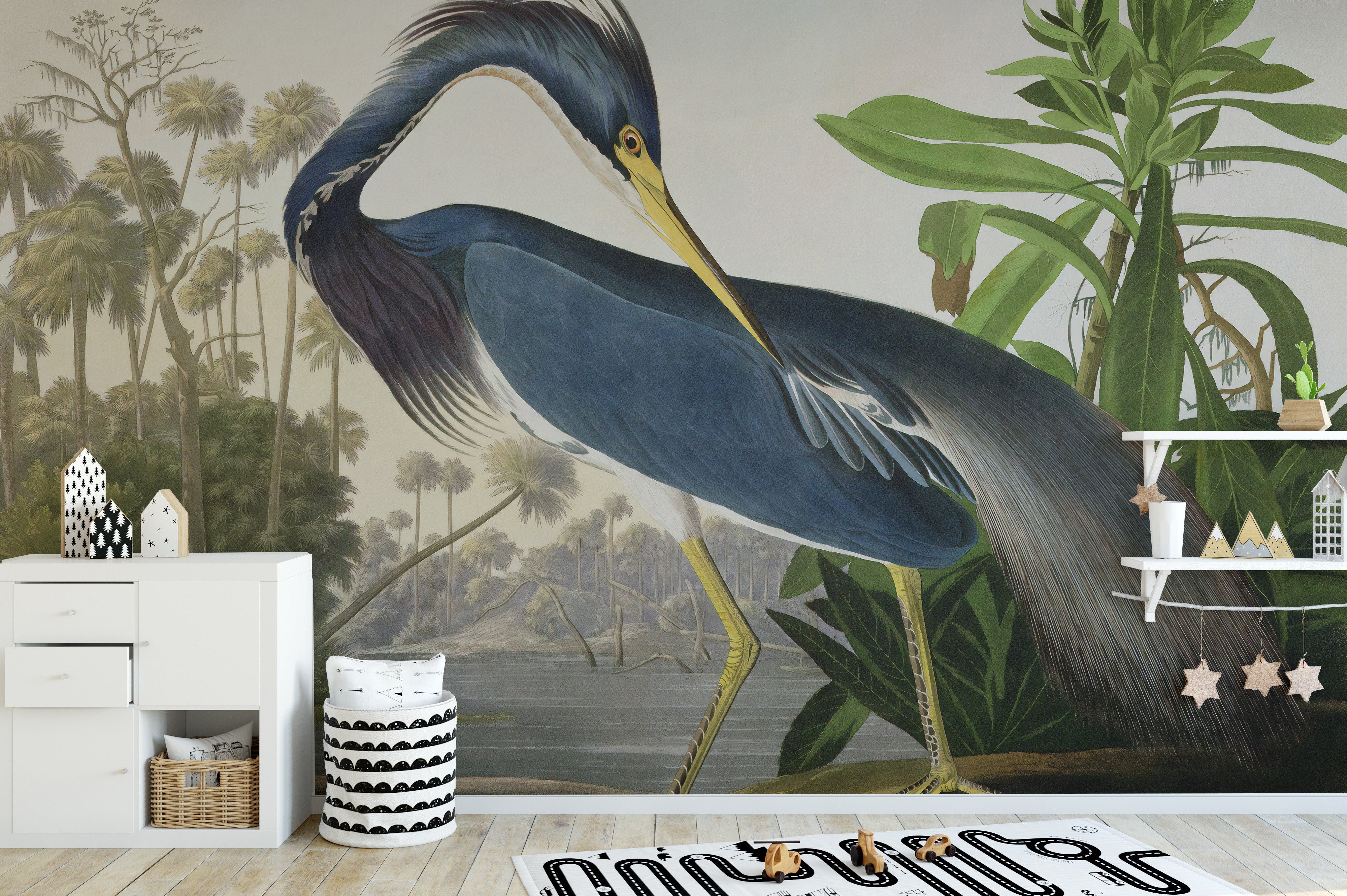 Elegant watercolor heron wall mural
