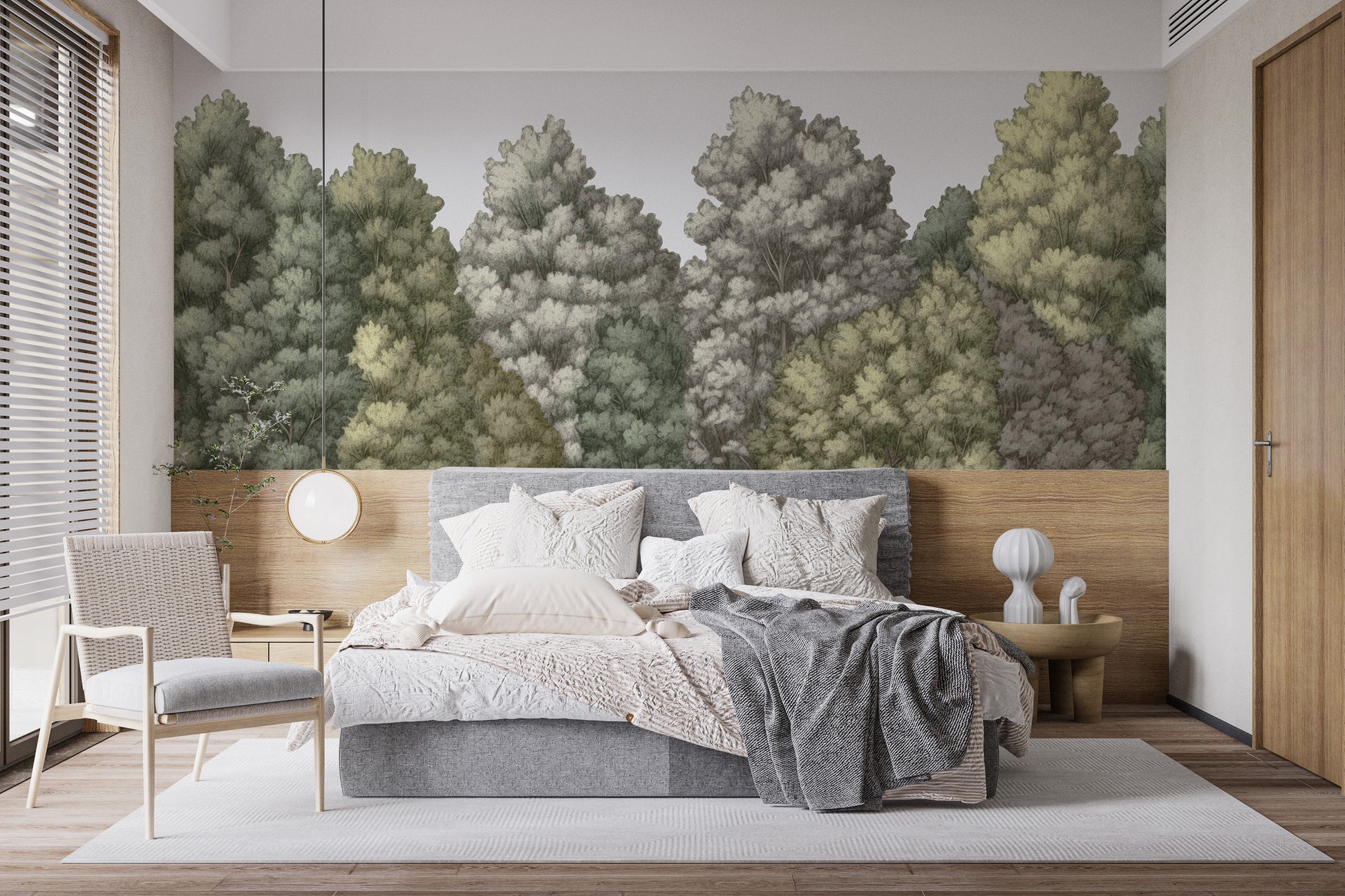 Vibrant forest canopy mural for a natural room design
