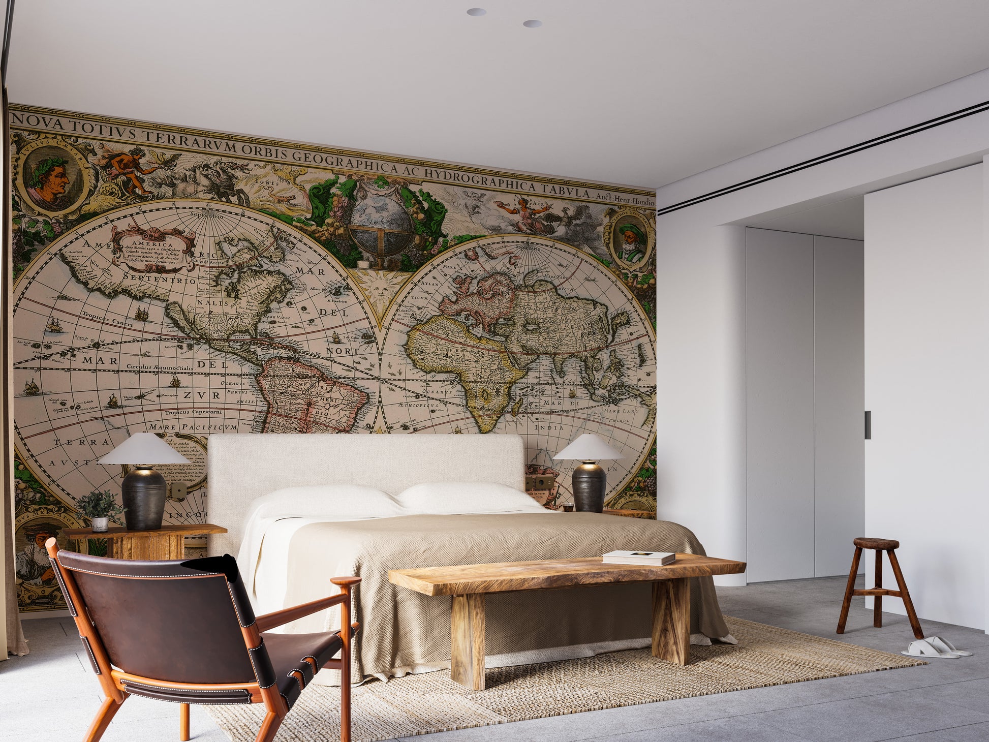 Elegant vintage world map wall decor mural
